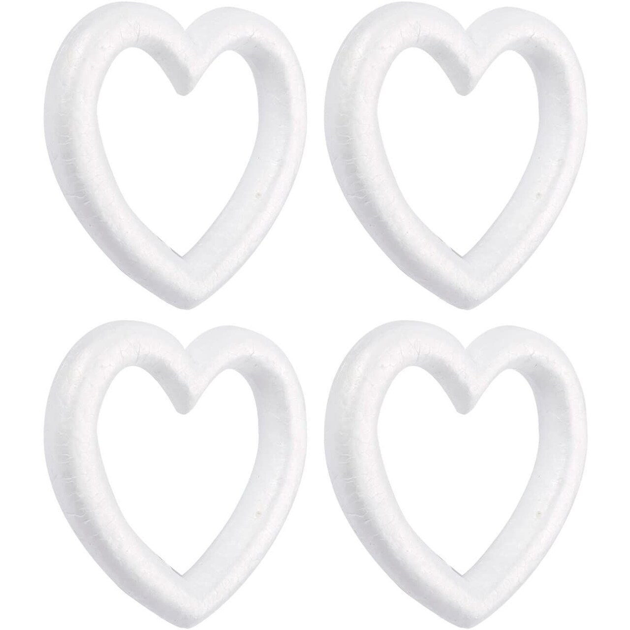 White Foam Heart Wreath Forms for Crafts, DIY Hearts for Wedding, Valentine's Decorations (10 In, 4 Pack)